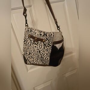 Myra Bag Black and Brown Geometric Shoulder Bag